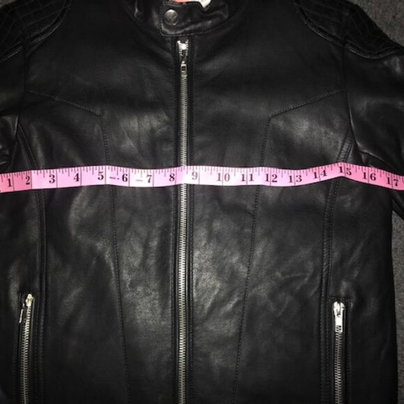 Arizona Jeans Ladies Black Faux Leather Riding Jacket. Full Zip, zip up pockets - Picture 11 of 11